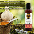 Ayumantra Ksheerbala Oil bottle beside herbal compress, showing support for nerves, hair and headache comfort.