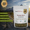 AyuMantra Kutuja Bark Powder package with mountainous landscape in the background