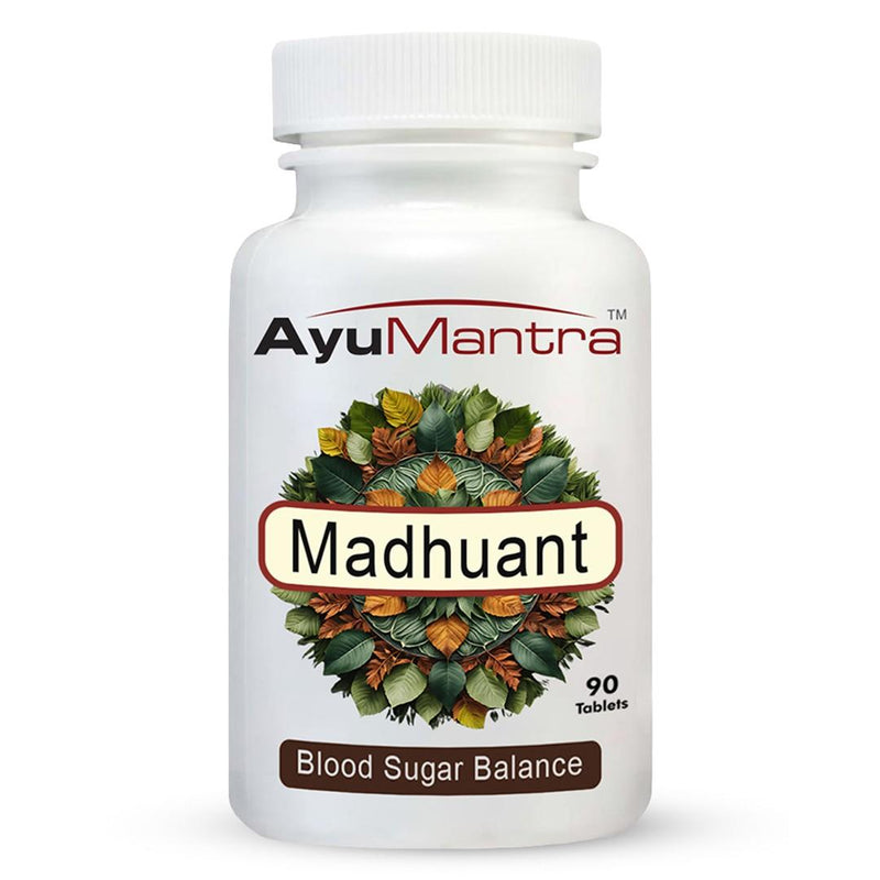 AyuMantra Madhuant supplement bottle on a white background
