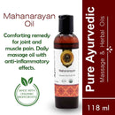 Mahanarayan Oil bottle with product description on a white background