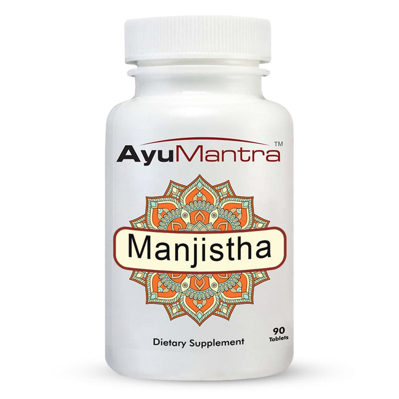 AyuMantra Manjistha dietary supplement bottle on a white background