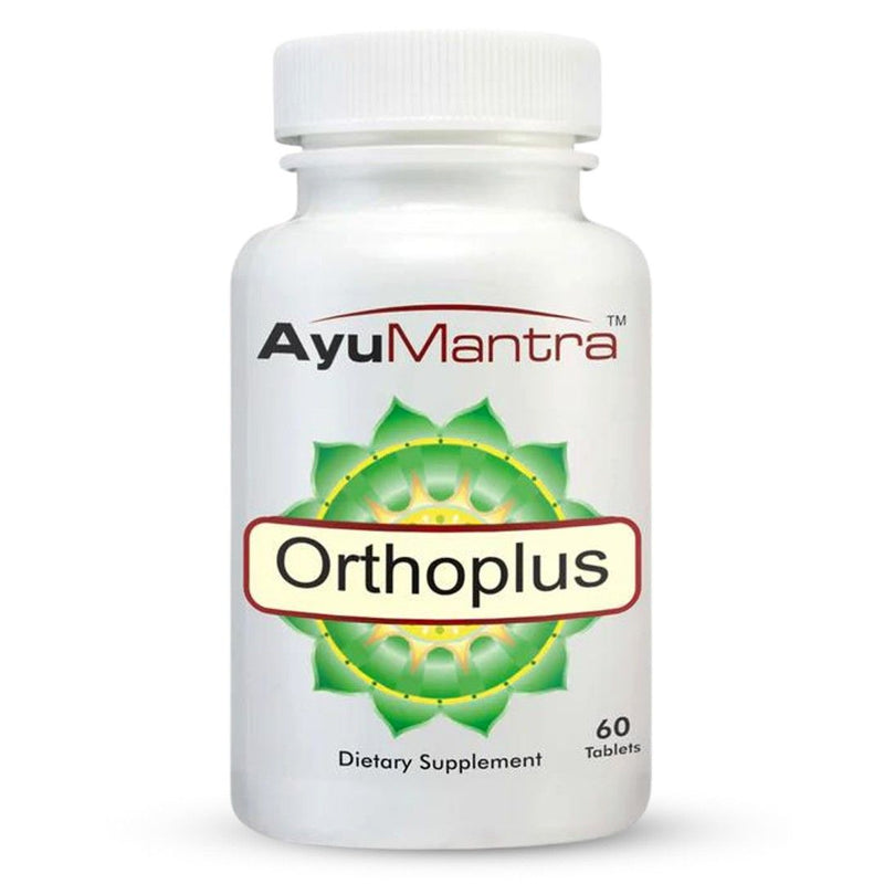 AyuMantra Orthoplus dietary supplement bottle on a white background