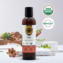 Bottle of Pitta Organic Ayurvedic Oil with USDA Organic and OneCert logos on a white background.
