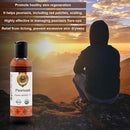 Ayurveda Psorivell bottle with person sitting on a mountain at sunset