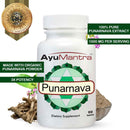 AyuMantra Punarnava dietary supplement bottle with packaging elements on a white background