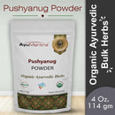 AyuMantra Pushyanug Powder packaging on a light gray background
