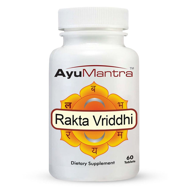 AyuMantra Rakta Vriddhi dietary supplement bottle on a white background