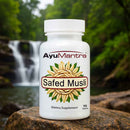 AyuMantra Safed Musli supplement bottle with a natural background