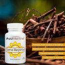 Ayurvedic supplement bottle labeled 'Sariva Manjishta' with natural elements in the background