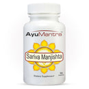 AyuMantra Sariva Manjishta dietary supplement bottle on a white background