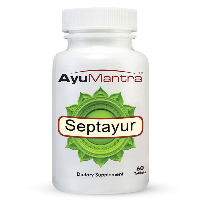 AyuMantra Septayur dietary supplement bottle on a white background