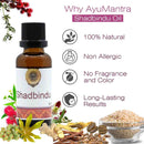 AyuMantra Shadbindu Oil bottle with natural ingredients and product features on a white background