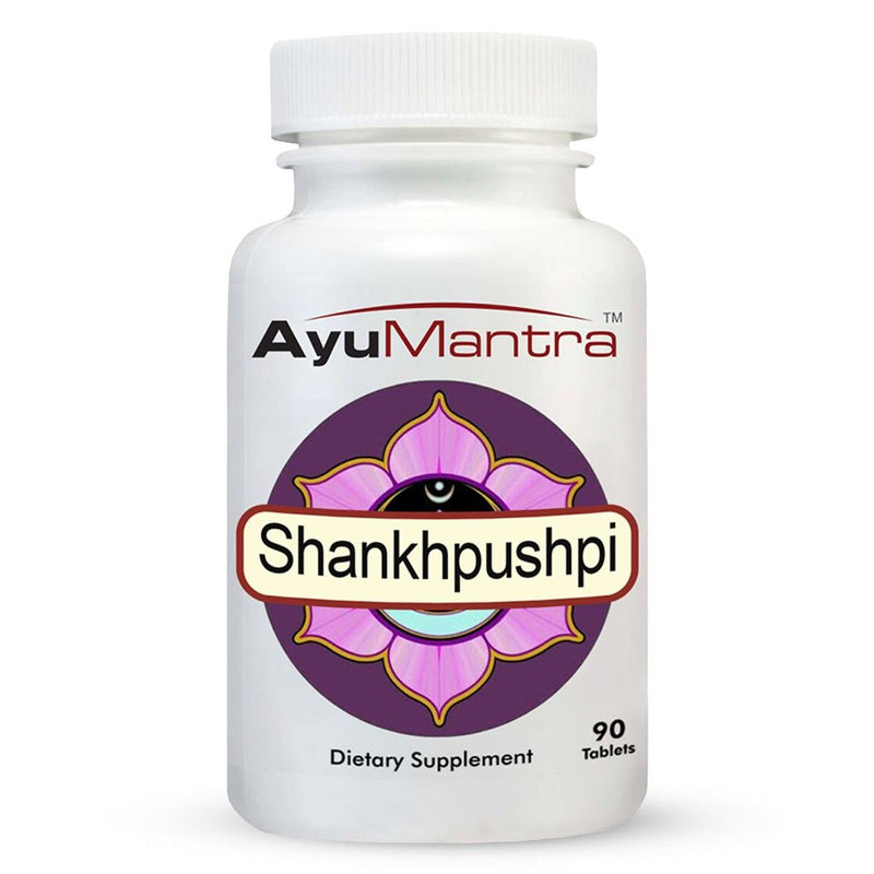 AyuMantra Shankhpushpi dietary supplement bottle on a white background