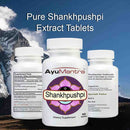 AyuMantra Shankhpushpi dietary supplement bottles with mountainous background