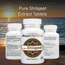 AyuMantra Shilajit pills extract tablets shown front and back with readable supplement facts label