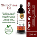 Shirodhara Oil bottle with Ayurveda logo and text on a white background