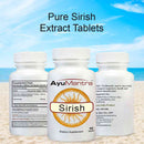 AyuMantra Sirish tablets front and back bottles shown as a pure extract supplement.