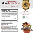 AyuMantra Sirish tablets supplement facts panel with organic herb extract ingredients.