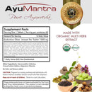 AyuMantra Sudarshan Ghan Vati tablets supplement facts panel with organic multi herb extract ingredients.
