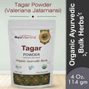 Package of AyuMantra Tagar Powder with branding and product details on a light gray background