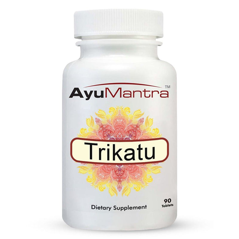 Front view of AyuMantra Trikatu tablets bottle showing the product label clearly.