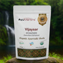 AyuMantra Vijaysar Powder packaging with a natural background