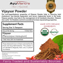 Label of Vijaysar Powder with AyuMantra branding and supplement facts.