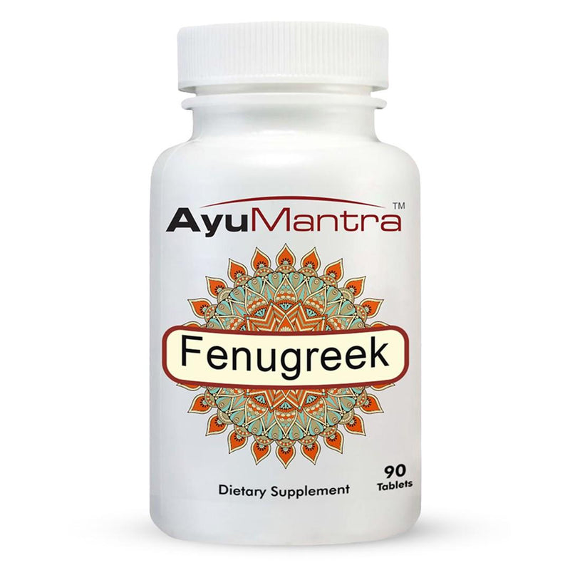 Front view of the AyuMantra Fenugreek tablets bottle, with a clean white background for the product listing.