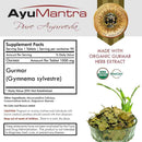 Supplement facts panel for AyuMantra gurmar tablet with organic Gymnema sylvestre extract.