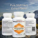 Front and back labels of AyuMantra Hingwashtak tablets bottles showing supplement facts and suggested digestive use.