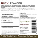 Label for Kutki Powder supplement with text and barcode