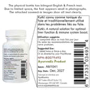 Back label of a bottle with text in English and French, including product details and batch information.