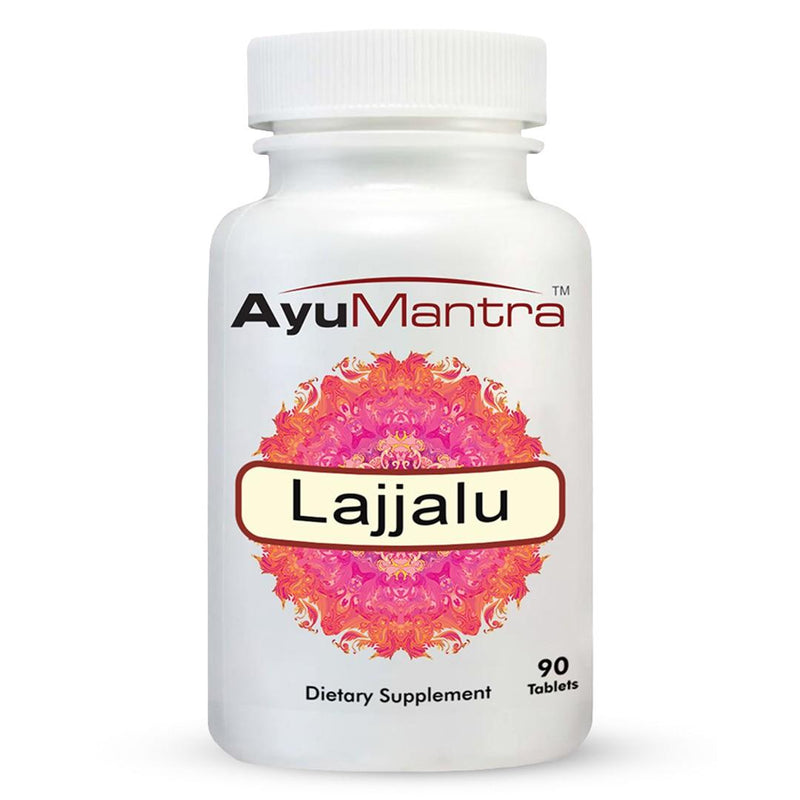 AyuMantra Lajjalu dietary supplement bottle on a white background