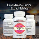 AyuMantra Lajjalu Pure Mimosa Pudica Extract Tablets with a blurred natural background