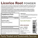 Label for licorice root powder supplement with text and barcode