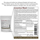 Label and packaging of Licorice Root Powder with supplement facts and Ayurvedic information.