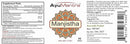 AyuMantra Manjistha supplement label with branding and product details.