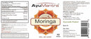 AyuMantra Moringa supplement label with product details and branding.