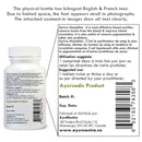 Back label of an Ayurvedic product bottle with text in English and French, including batch number, expiration date, and manufacturer information.