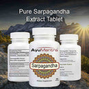 AyuMantra Sarpagandha dietary supplement bottles with mountainous background