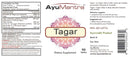 AyuMantra Tagar dietary supplement label with product details and branding.
