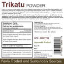 Label of Trikatu Powder with supplement facts, usage instructions, and product details.