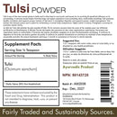 Label for Tulsi Powder supplement with text and barcode on a white background