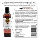 AyuMantra bottle with label showing product details and branding