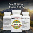 AyuMantra Sirshool Tablets front and back bottles showing Sirshool Tablets supplement facts and usage.