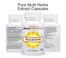 Three Ayustone capsules bottles with headline pure multi herbs extract capsules.